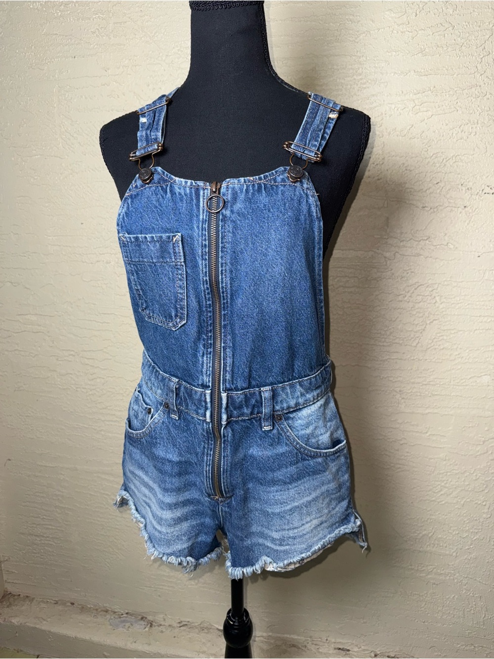 We The Free Denim Shortalls Romper Y2K Festival Grunge Boho Raw Hem Sz 4 - Picture 3 of 10